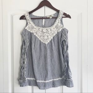 Cold-Shoulder Chambray & Lace Top